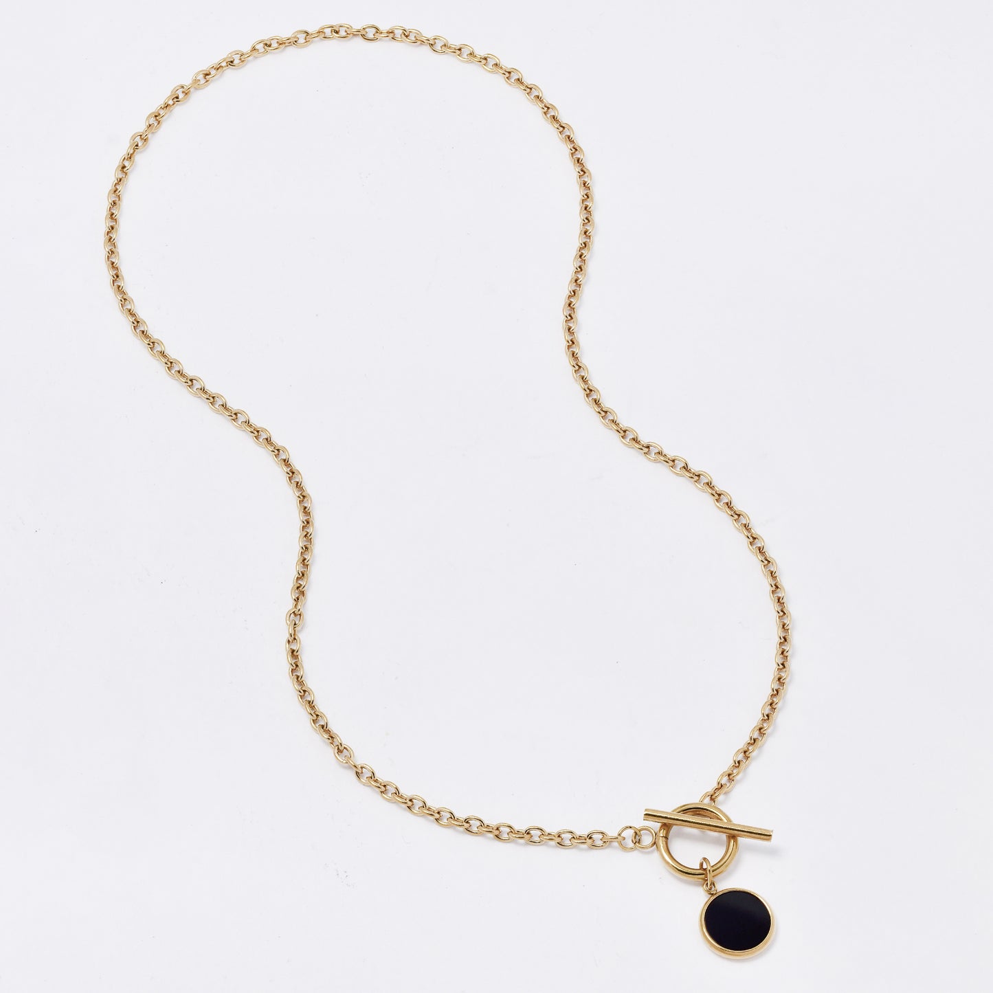 SSMN3201 - Steel 43cm x 3mm anchor link toggle necklace with round enamel disk