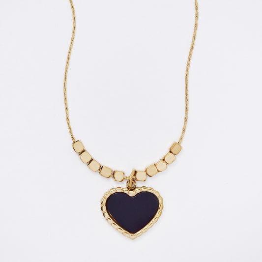 SSMN3203 - Steel 43cm + 5cm enamel heart disk necklace
