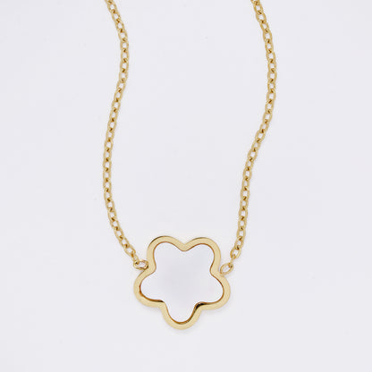 SSMN3204 - Steel 41cm + 5cm flower necklace