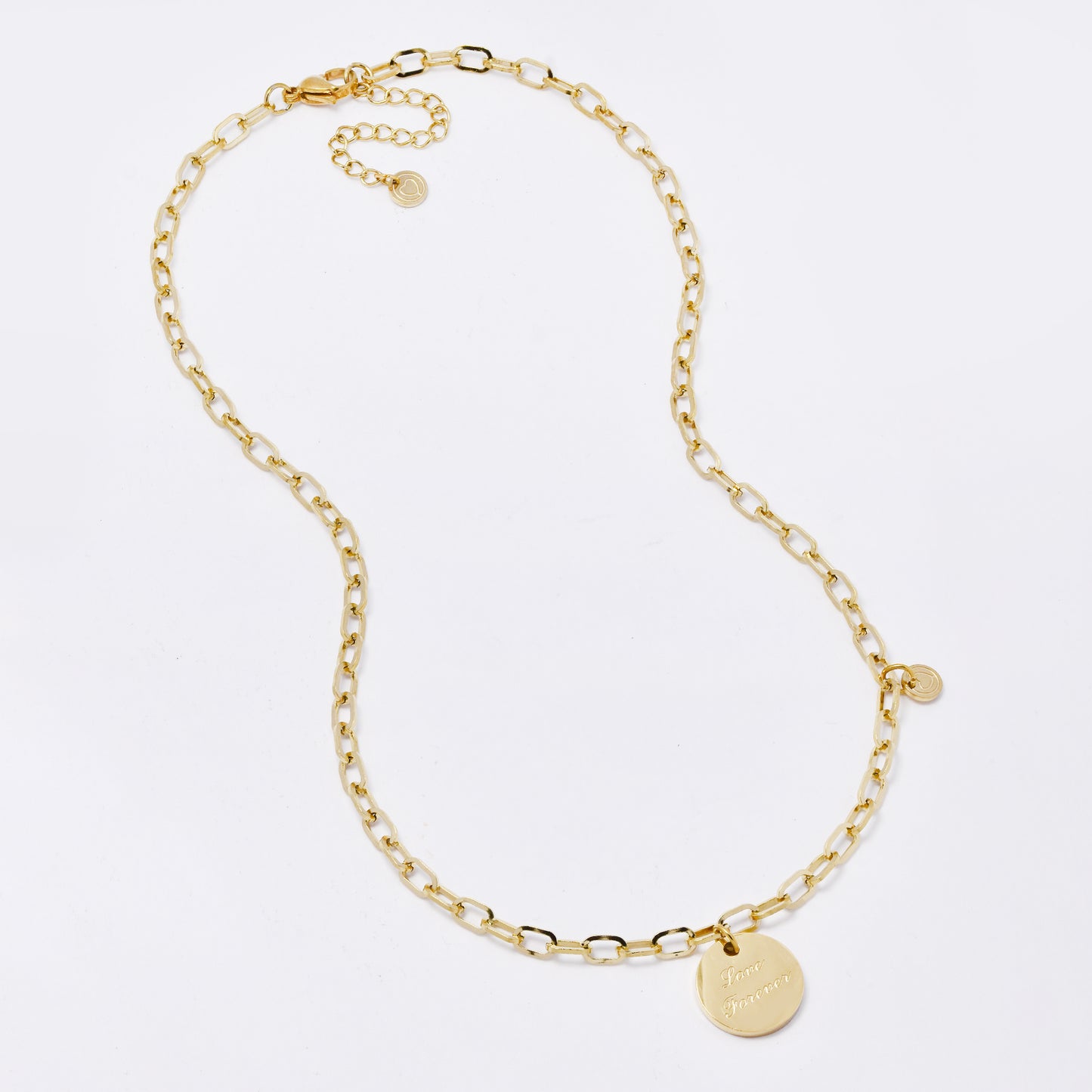 SSMN3206 - Steel 42cm + 5cm x 4mm "Love Forever" engraved disk necklace