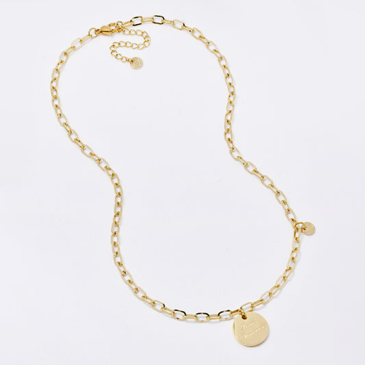 SSMN3206 - Steel 41.5cm + 5cm x 4mm "Love Forever" engraved disk necklace
