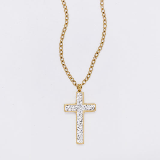 SSMN3208 - Steel 45cm CZ cross necklace
