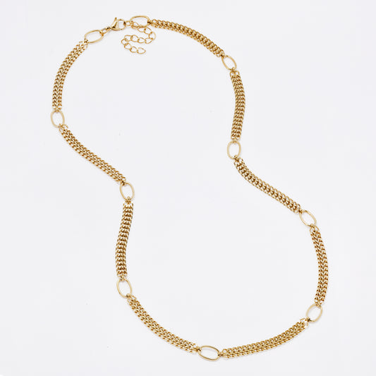 SSMN3210 - Steel 54cm + 4.5cm x 5mm double curb link necklace with oval accent