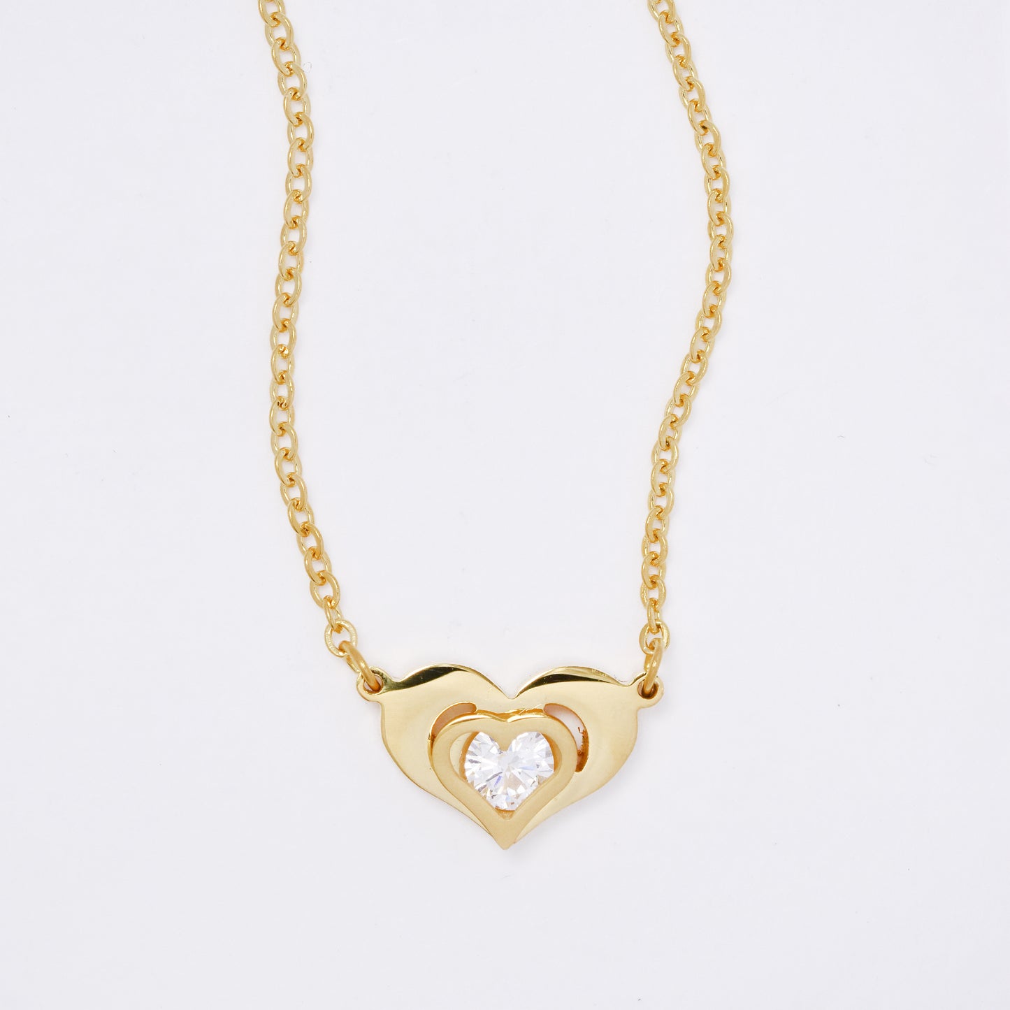 SSMN3227 - Steel 43cm CZ heart necklace