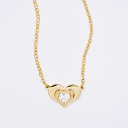 SSMN3227 - Steel 43cm CZ heart necklace