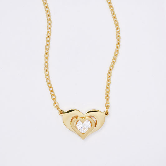 SSMN3227 - Steel 43cm CZ heart necklace