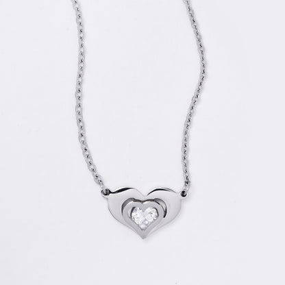 SSMN3227 - Steel 43cm CZ heart necklace
