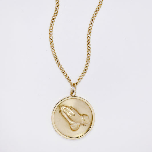 SSMN3355 - Steel 39cm + 6cm praying hands disk necklace
