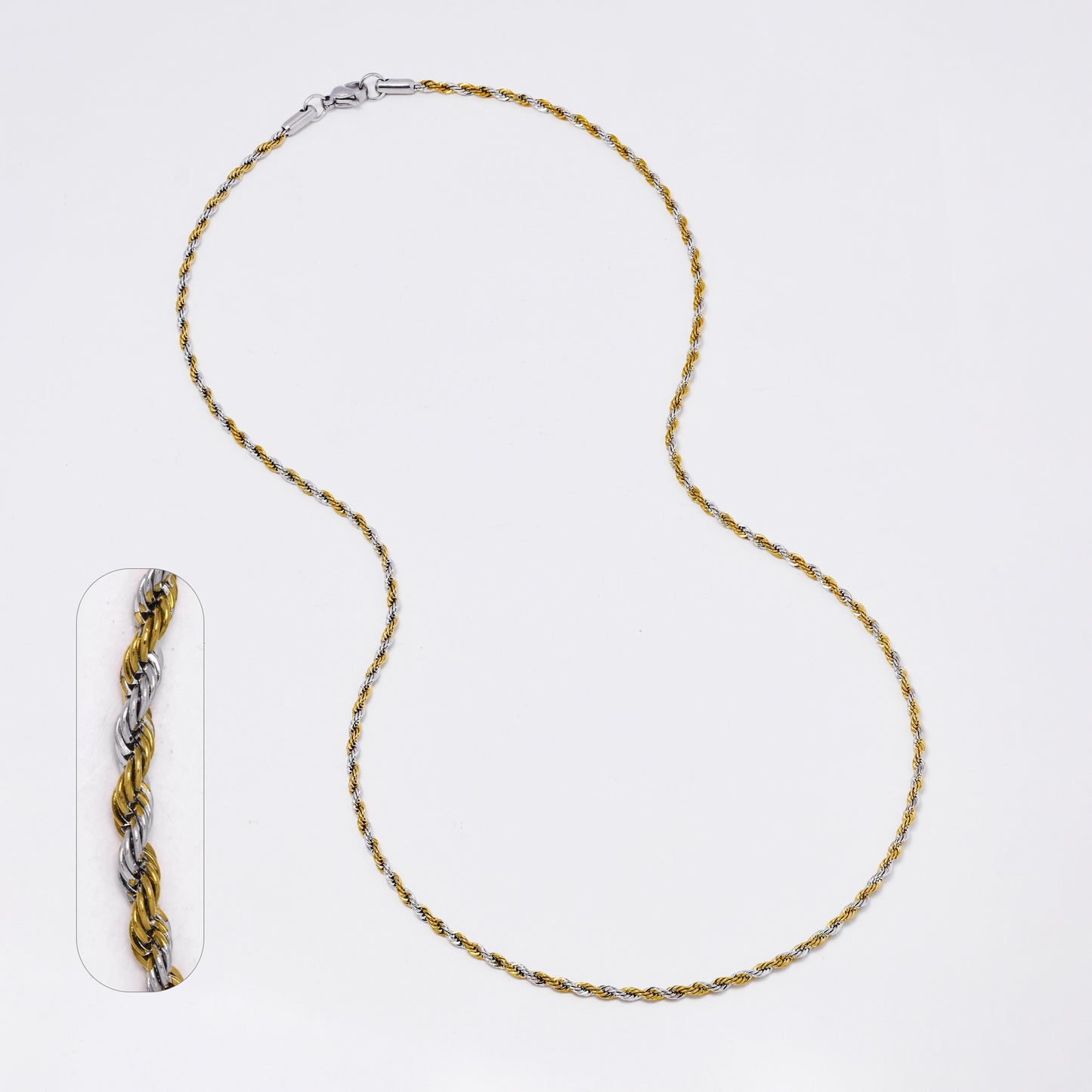 SSMN3366 - Steel 55cm x 2.5mm two-toned rope chain necklace