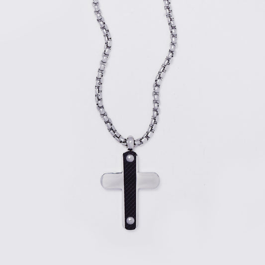 SSMN3377 - Steel 55cm x 2mm decorative cross necklace