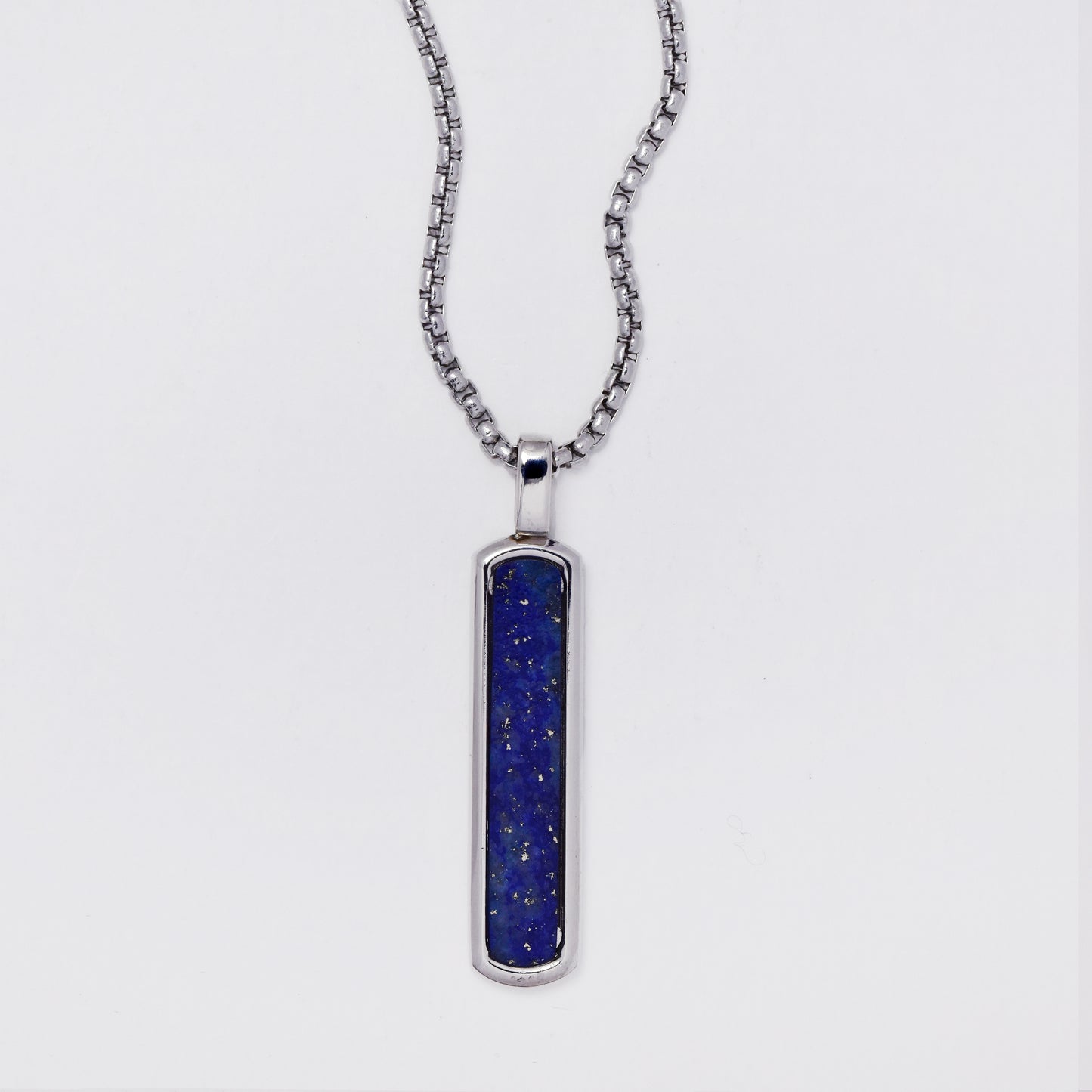 SSMN3386 - Steel 55cm x 2mm natural stone bar necklace