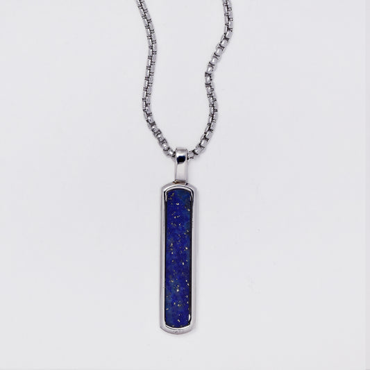 SSMN3386 - Steel 55cm x 2mm natural stone bar necklace
