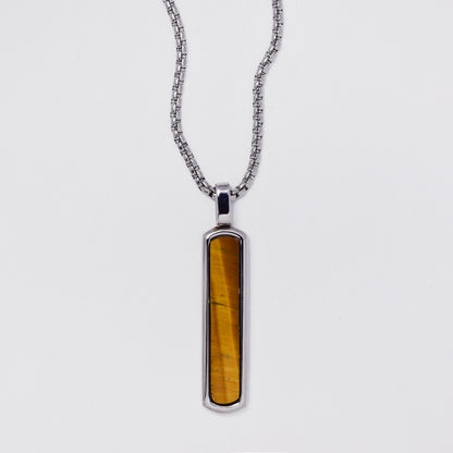 SSMN3386 - Steel 55cm x 2mm natural stone bar necklace