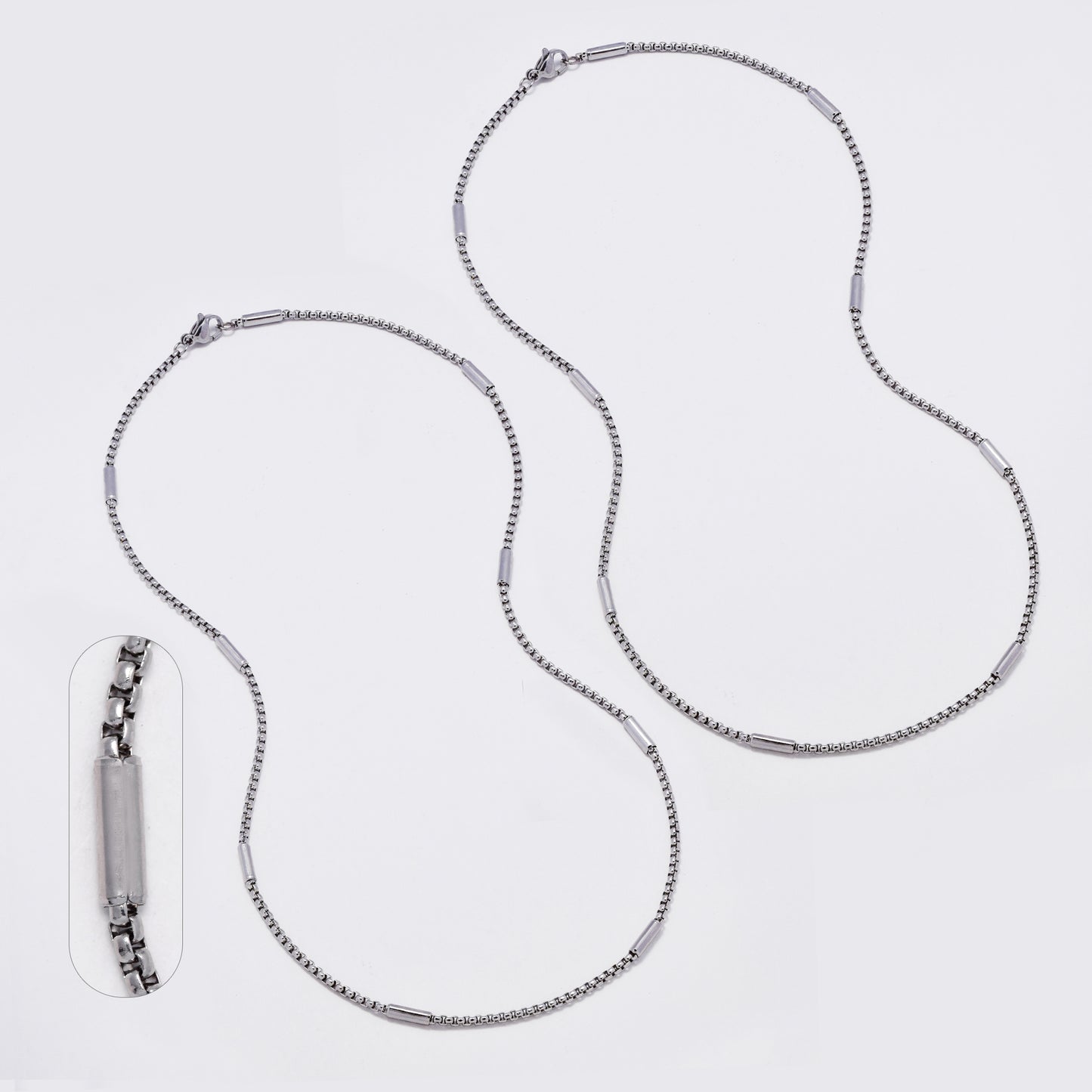 SSMN3388 - Steel 2-Pack 47cm x 2mm rolo bar chain necklace