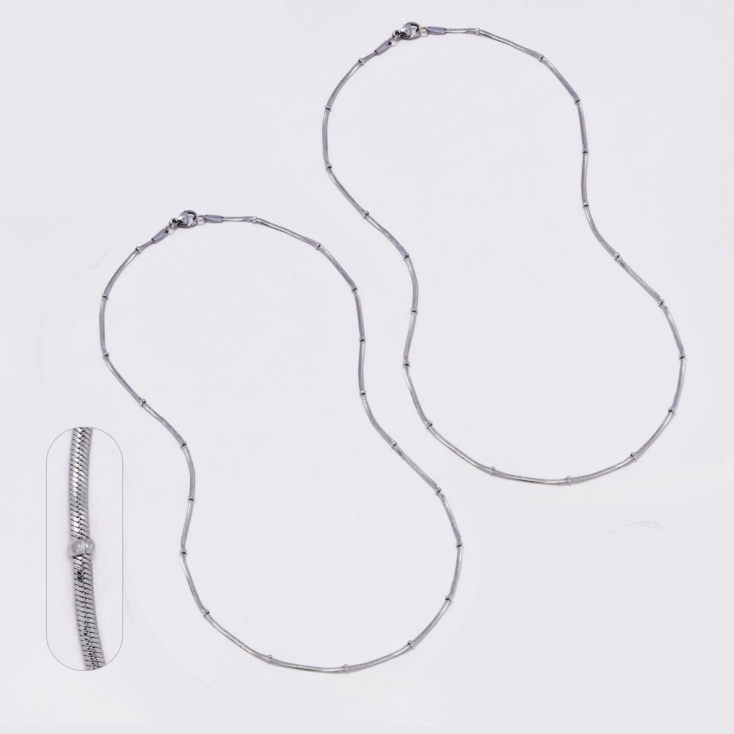 SSMN3394 - Steel 2-Pack 50cm x 1.5mm beaded herringbone chain necklace