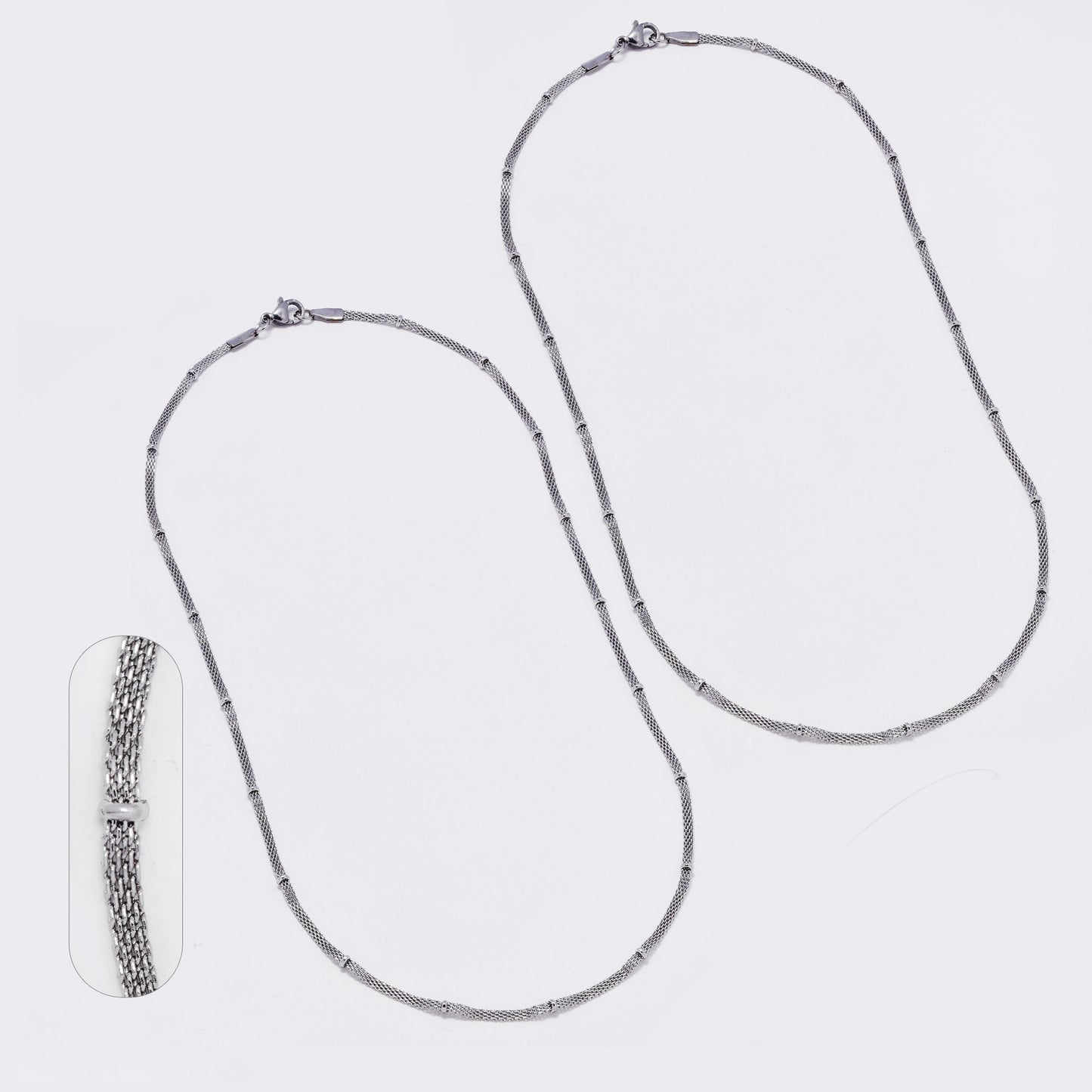 SSMN3395 - Steel 2-Pack 45cm x 2mm beaded mesh chain necklace