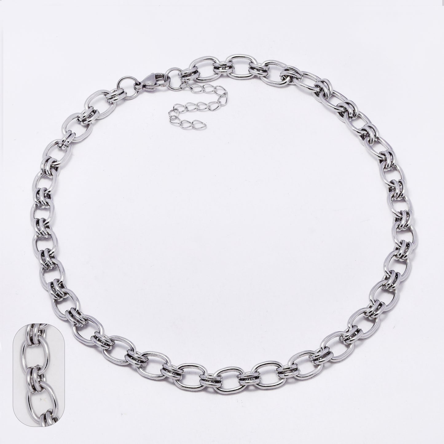 SSMN3449 - Steel 40cm + 5cm x 9mm oval link necklace