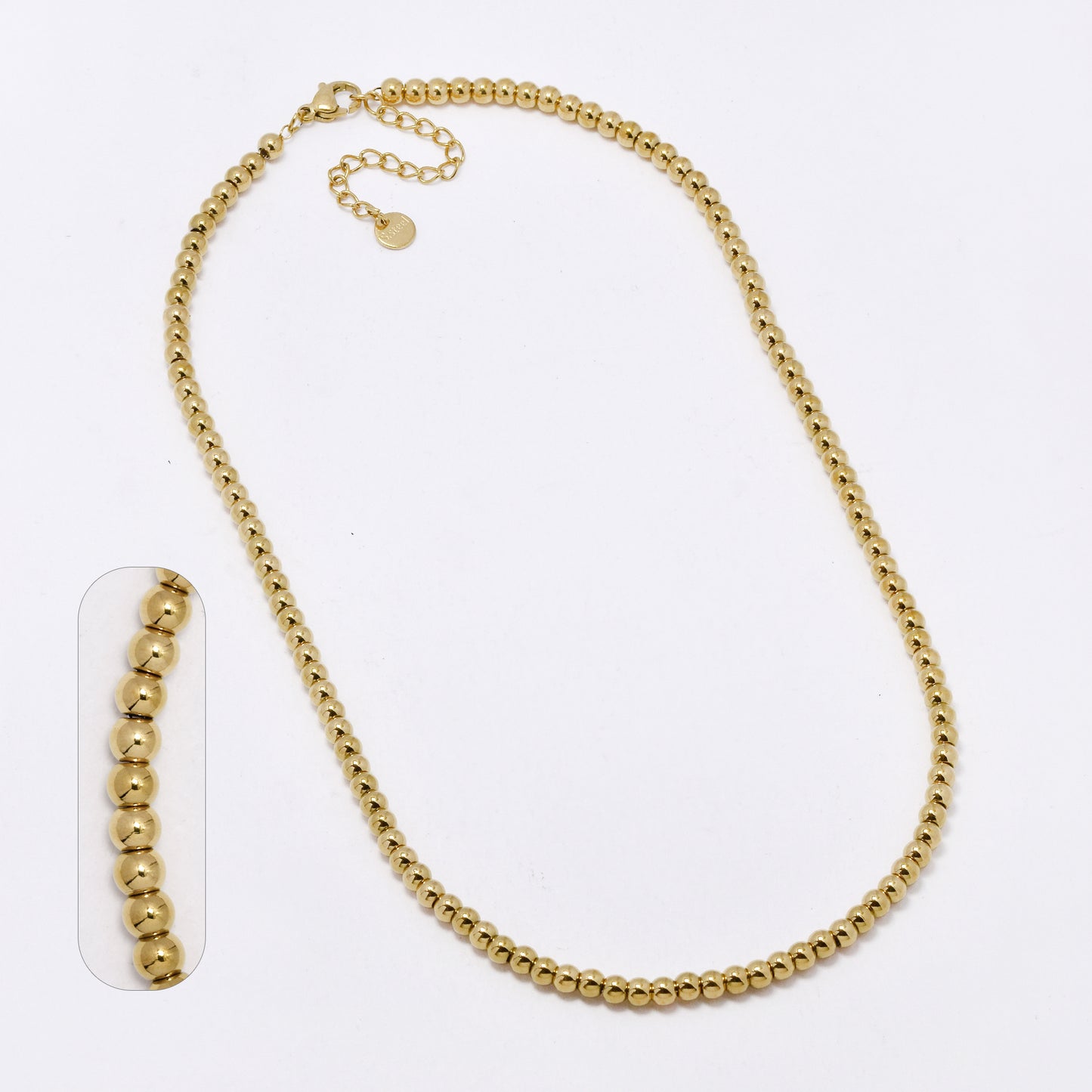 SSMN3451 - Steel 40cm + 5cm x 4mm beaded chain necklace