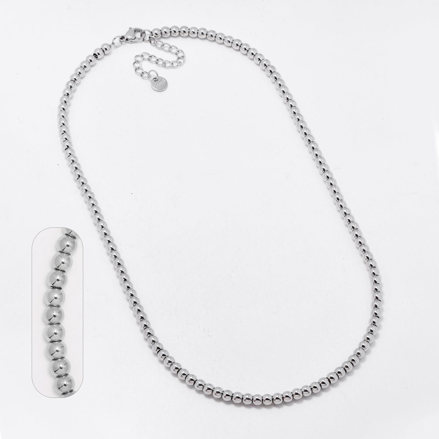 SSMN3451 - Steel 40cm + 5cm x 4mm beaded chain necklace