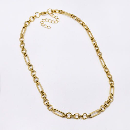 SSMN3452 - Steel 40cm + 5cm x 5.5mm paperclip & 6.5mm anchor link necklace