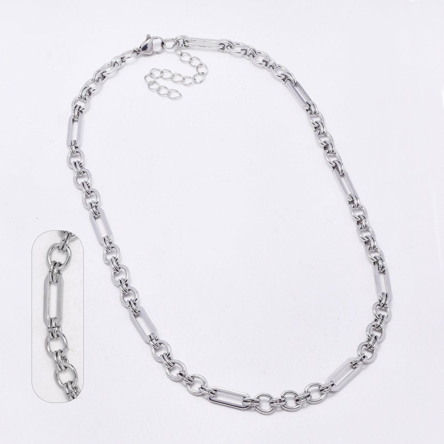SSMN3452 - Steel 40cm + 5cm x 5.5mm paperclip & 6.5mm anchor link necklace