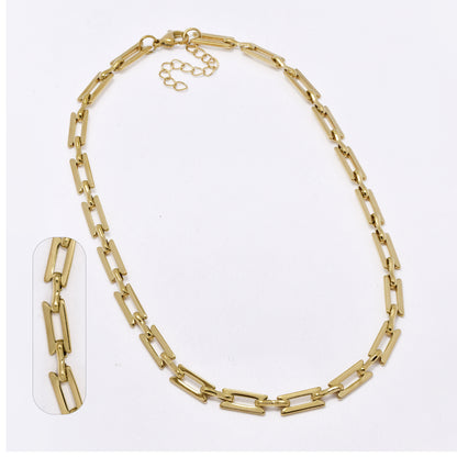 SSMN3455 - Steel 40cm + 5cm x 6.5mm rectangular paperclip necklace