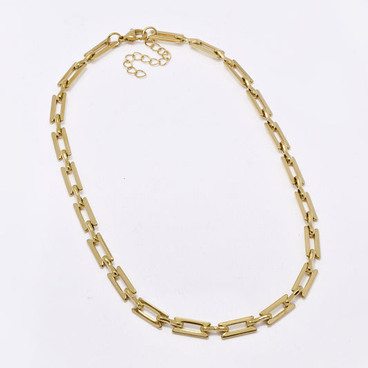 SSMN3455 - Steel 40cm + 5cm x 6.5mm rectangular paperclip necklace