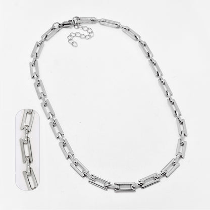 SSMN3455 - Steel 40cm + 5cm x 6.5mm rectangular paperclip necklace