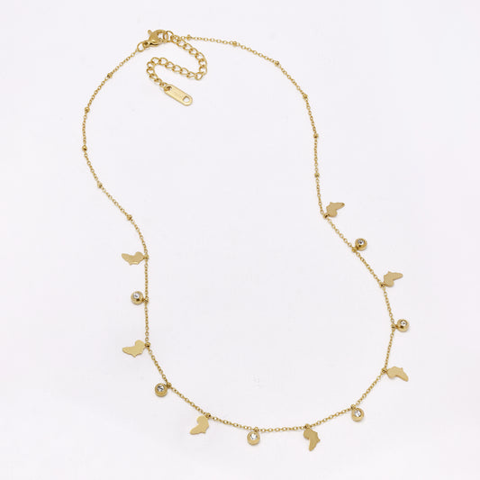 SSMN3458 - Steel 40cm + 5cm crystal & Africa map charm necklace
