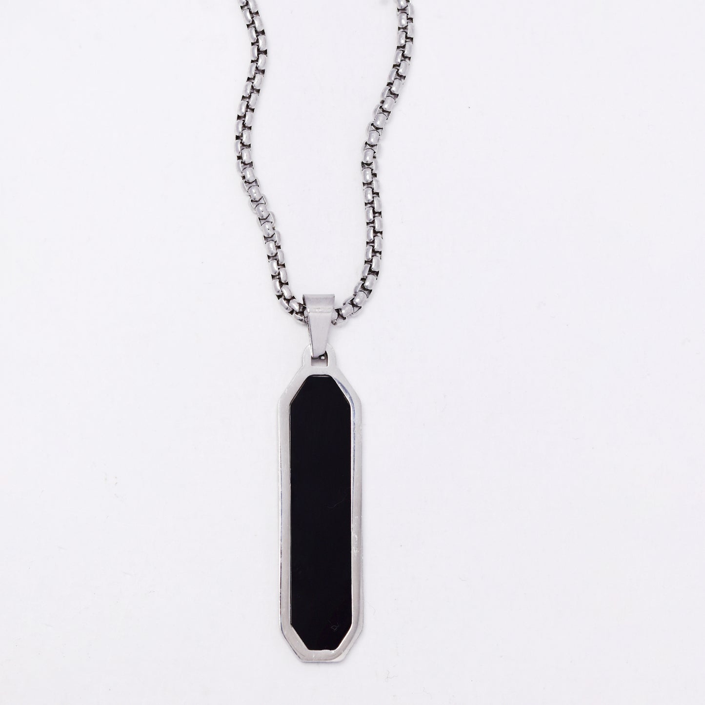 SSMN3476 - Steel two toned 51cm + 5cm x 2.5mm rectangular bar necklace