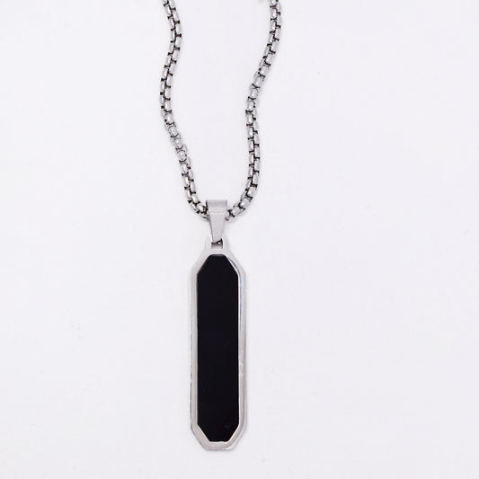 SSMN3476 - Steel two toned 51cm + 5cm x 2.5mm rectangular bar necklace