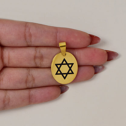 Buy 1 get 1 FREE - Stainless steel religious engraved oval disc 25mm x 20mm pendant - SSMP2719CI