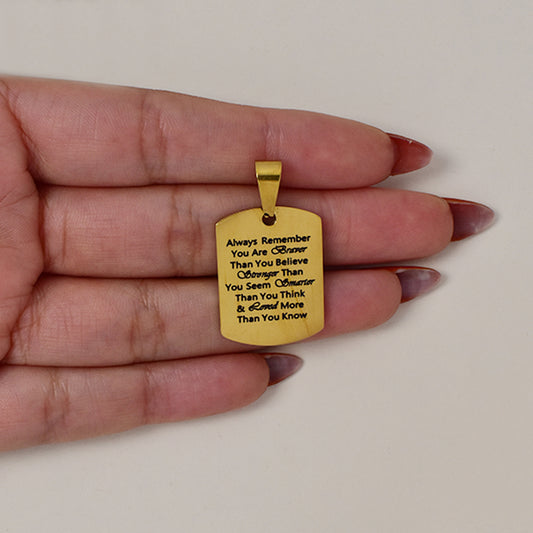 Buy 1 get 1 FREE - Stainless steel inspirational engraved rectangular disc gold pendant  36mm x 20mm - SSMP2721i