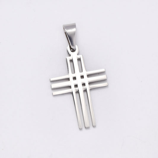 SSMP2974 - Steel 42mm x 22mm cutout line cross pendant