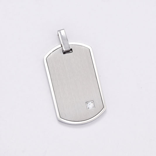 SSMP2975 - Steel 38mm x 20mm cz tag pendant