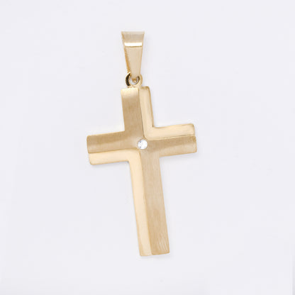 SSMP2983 - Steel 46mm x 23mm brushed and shiny cz cross pendant