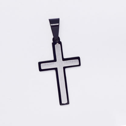 SSMP2984 - Steel  38mm x 20mm brushed and shiny cross pendant