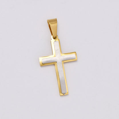 SSMP2984 - Steel  38mm x 20mm brushed and shiny cross pendant