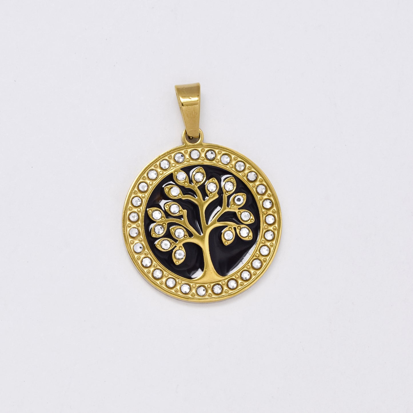 SSMP2987 - Steel 25mm round tree of life crystal pendant