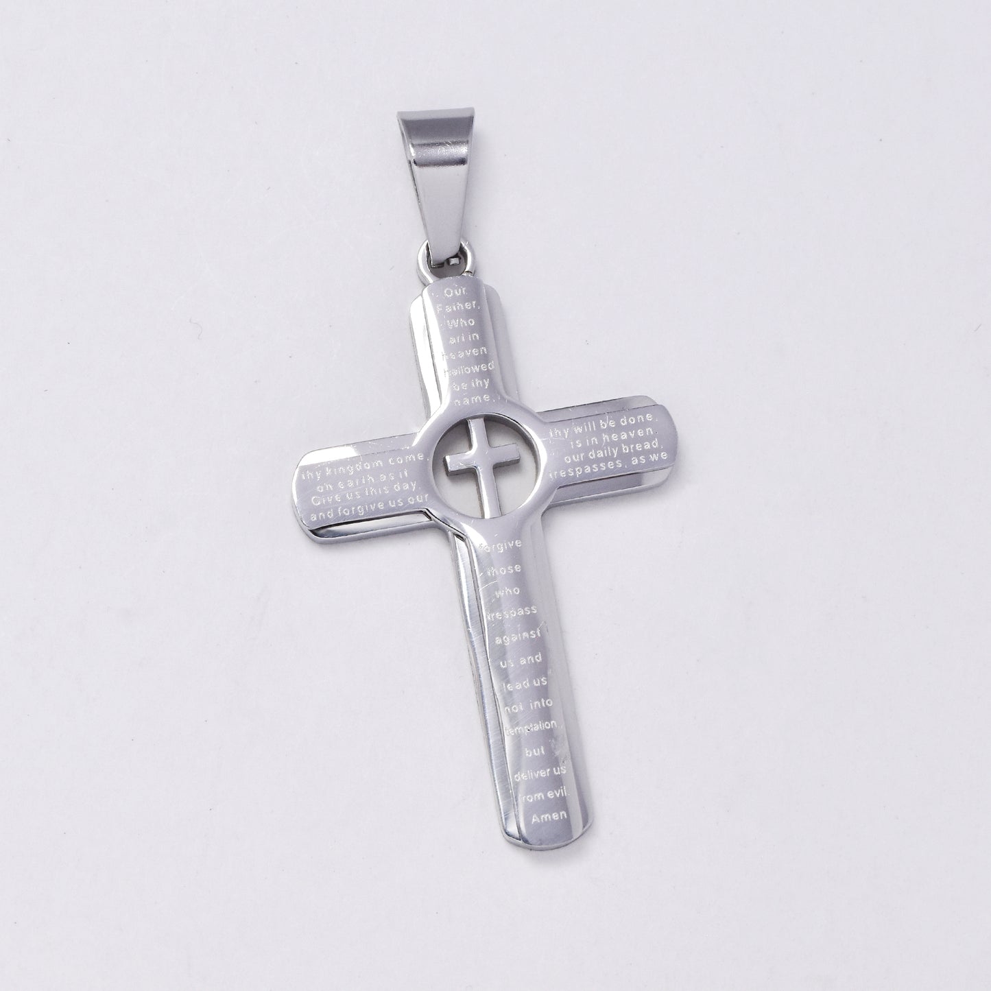 SSMP2992- Steel 40mm x 25mm two tone cross inside cross pendant