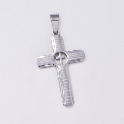 SSMP2992- Steel 40mm x 25mm two tone cross inside cross pendant