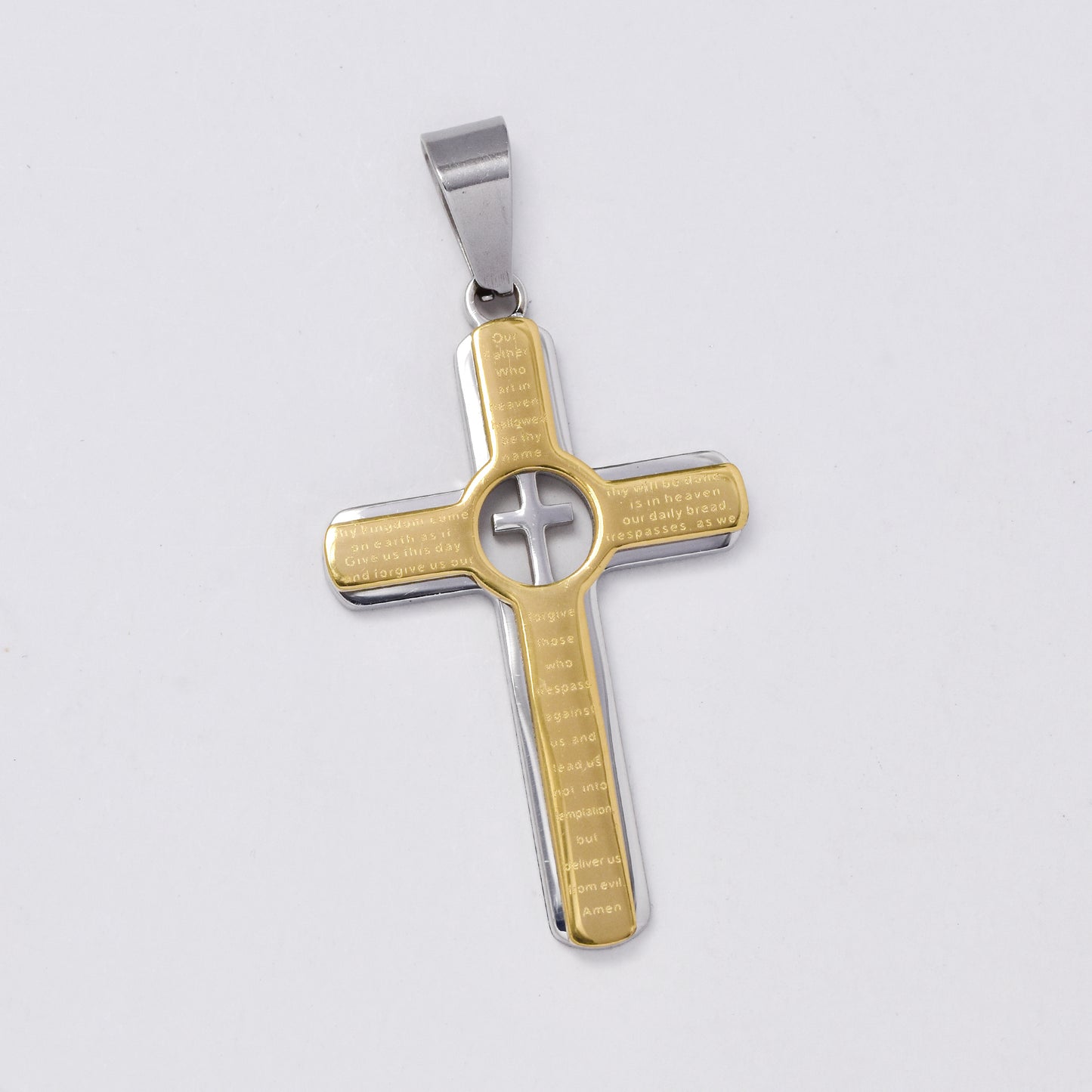 SSMP2992- Steel 40mm x 25mm two tone cross inside cross pendant