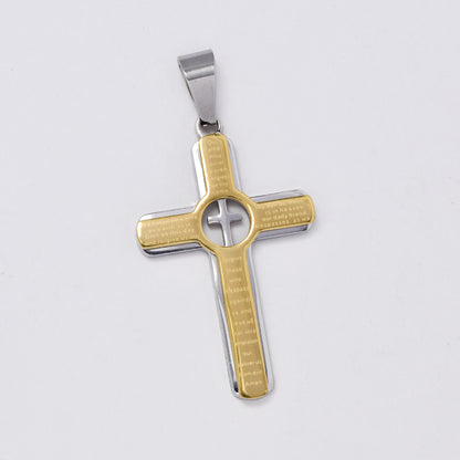 SSMP2992- Steel 40mm x 25mm two tone cross inside cross pendant