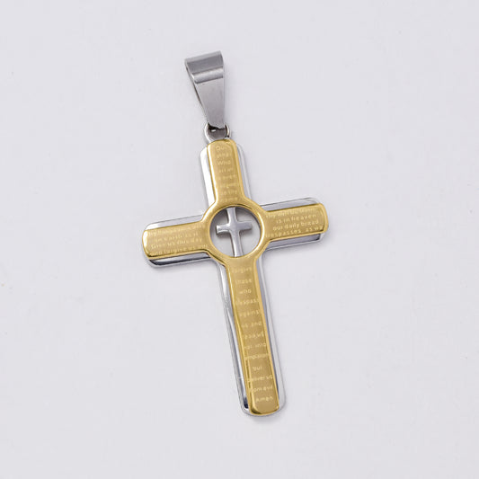SSMP2992- Steel 40mm x 25mm two tone cross inside cross pendant