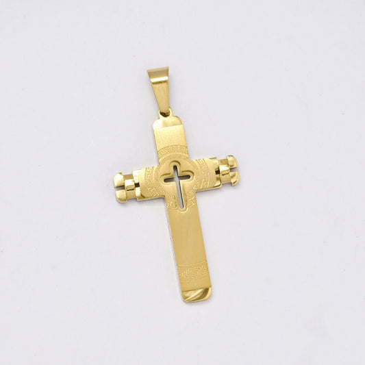 SSMP2996 - Steel 35mm x 22mm decorative cross pendant