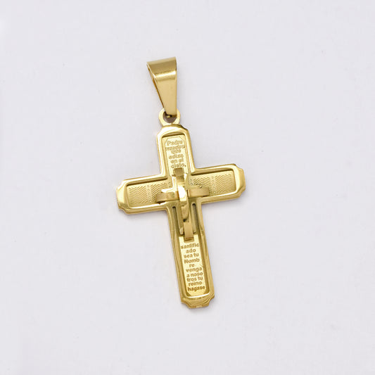 SSMP2998 - Steel 35mm x 22mm layered cross pendant