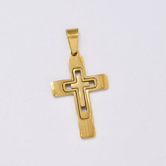 SSMP2999 - Steel 40mm x 25mm line & dotted cross pendant