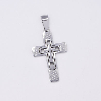 SSMP2999 - Steel 40mm x 25mm line & dotted cross pendant