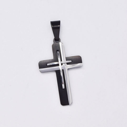 SSMP3001 - Steel 35mm x 22mm overlay cross pendant