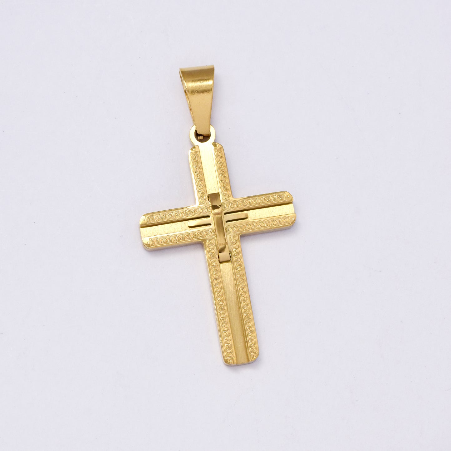 SSMP3002 - Steel 35mm x 22mm carved out cross pendant
